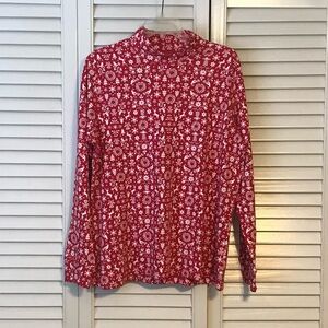 Lands' End Red and White Patterned Mockneck Sweater